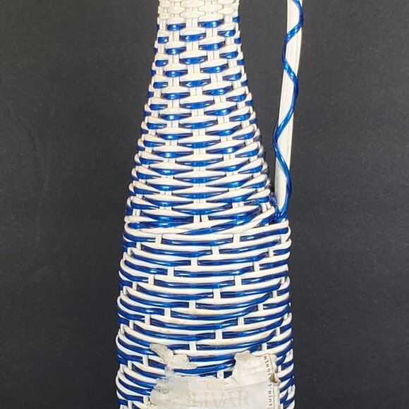 Vintage 1964 Spanish Blue Wicker-Wrapped Glass Wine Bottle with Lid - Rustic Spa - Picture 6 of 6